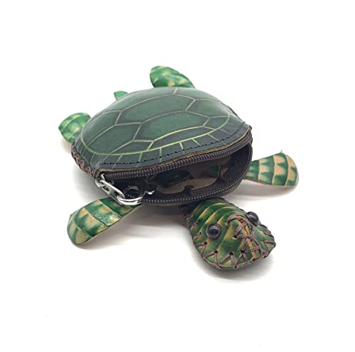 Handmade Vintage Genuine Green Leather 3D Turtle Money Coin Purse With Removable Wrist Strap3
