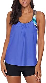 REKITA Women's Swimsuits Color Block Tankini Top Boyshort Swimwear