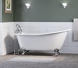 67" Cast Iron Clawfoot Slipper Tub with Chrome Deck Mount Plumbing Package-"Clay"