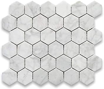Carrara Marble Italian White Bianco Carrera 2" Hexagon Mosaic Tile Honed for Bathroom and Kitchen Walls Kitchen Backsplashes