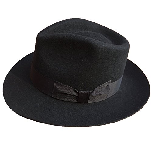 Classic Black Men's Wool Felt Godfather Gangster Mobster Gentleman Fedora Hat (L = 59Cm (7 3/8)) #TOP3