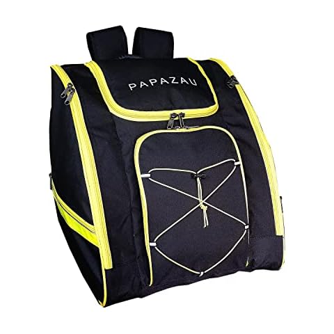 PAPAZAU Ski Boot Bag - Skiing and Snowboarding Travel Backpack - Stores Gear Including Jacket, Helmet, Goggles, Gloves & Accessories (Yellow trim) Cover