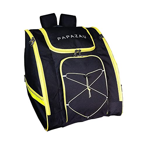 Papazau Ski Boot Bag – Skiing And Snowboarding Travel Backpack – Stores Gear Including Jacket, Helmet, Goggles, Gloves & Accessories (Yellow Trim) #TOP6