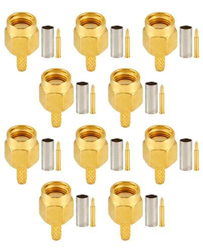Vecys 10 PCS SMA Connectors SMA Male Crimp Connector for RG316 RG174 RF Coax Cable, Gold, SMA Male for RG174/RG316 - Image 2