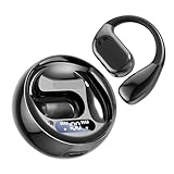Open-Ear Wireless Earbuds, Bluetooth Air Conduction Headphones, 50 Hours Playtime, Waterproof, LED Digital, Wireless Black Open Earbuds, Lightweight Design Fit Cycling, Running, Workout
