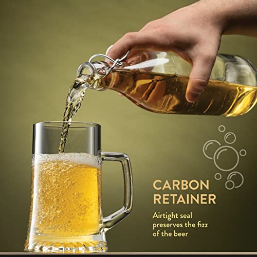 Bormioli Rocco Giara Swing Top Bottles 33 ¾ Ounce-4 Pack Round Clear Glass Grolsch Flip Top Bottle With Stopper, For Beverages, Smoothies, Kefir, Beer, Soda, Juicing, Kombucha, Water, Milk And Vinegar #TOP2