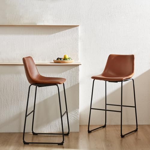 Image of DUMOS Counter Height Bar Stools Set of 2, Faux Leather Metal Bar Chairs