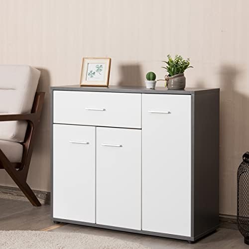 TANGZON 3 Door Large Drawer Sideboard, Wooden Storage Cabinet with Adjustable Shelf & Non-Slip Feet, Freestanding Cupboard Server Buffet Table for Living Room, Kitchen, Bedroom and Hallway