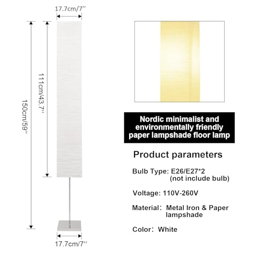 HonoDing CX00015 59 Inches Tall Living Room Paper Lamp with White Paper Shade and Chrome Base, On/Off Foot Switch - Image 3
