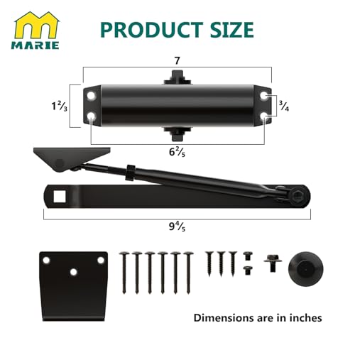 Marie Door Closer for Residential and Commercial Doors,Size 3 Adjustable Automatic Door Closer for Home Use (Black)