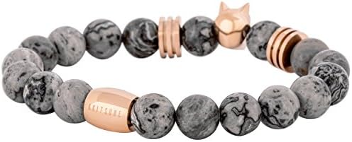 day.berlin Premium parelarmband voor heren, natuurstenen armband met echte 6 mm edelstenen en 316L roestvrij stalen parel, 19 cm lang met flexibel trekkoord, handgeknoopt voor mannen, 18 centimeters