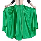 Adult 38' Satin Full Circle Swing Long Dance Skirt for Halloween Belly Dance Church Performance (Green)