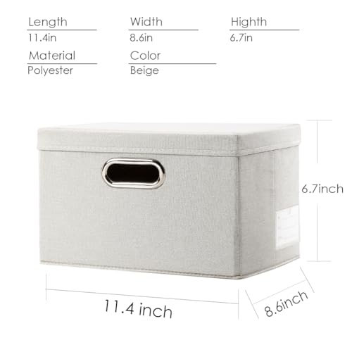 Image of PRANDOM Storage Bins with Lids [3-Pack] Linen Fabric Foldable Storage Boxes Organizer Containers Baskets Cube with Cover for Bedroom Closet Office Beige（11.4X8.6X6.7