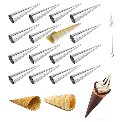 Tianlong 16 Pack Cream Horn Molds,5-inch Big Size Stainless Steel Cream Horn Mold,Waffle Cone Roll Horn Croissant Moldastr,Cream Roll, Ice Cream Egg Rollr