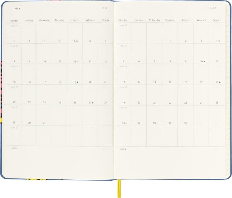 Moleskine Weekly Planner 2023, 12-Month Monthly Diary, Limited Edition Frida Kahlo, Weekly Planner With Hard Cover and Elastic Closure, Large Size 13 x 21 cm, Colour Blue
