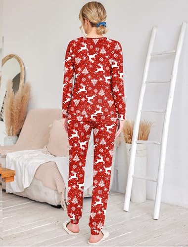 Image of Ekouaer 2 Pack Pajama Sets for Women,Long Sleeve Top With Jogger Pants Lounge Set Sleepwear with Pockets