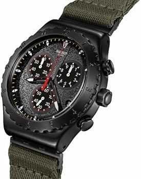 Swatch Relógio preto casual unissex de aço inoxidável de quartzo