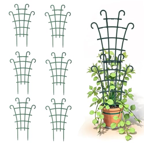 HXLJHALG 6Pcs Green Plastic Semicircular Climbing Plant Support Trellis for Indoor/Outdoor Plants, Mini Pot Support Stand, 10 x 6 Inch