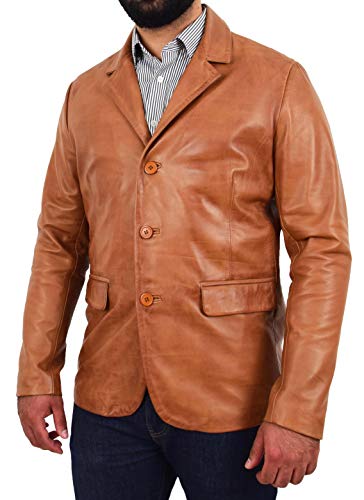 Blazer en cuir cognac homme veste de costume chic en agneau véritable style manteau de dîner Dean