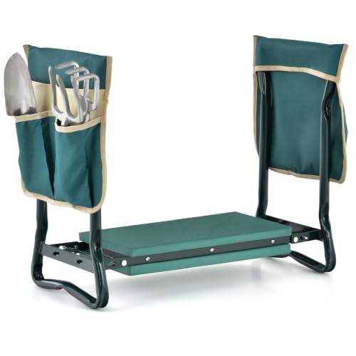 Goplus Garden Kneeler and Seat Foldable Garden Bench for Kneeling & Sitting Widened 8 EVA Soft Foam Pad Heavy-Duty Garden Stool w/ 2 Large Tool Pouches Gardening Gift for Women Men Seniors