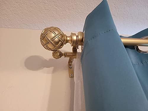 Ycolnaefllr 1 Inch Diameter Double Curtain Rod Set Double Curtain Pole Rail Adjustable from 84 to 120 Inch(213cm-304cm) with Curtain Holdbacks Double Window Curtain Rod Set Warm Gold