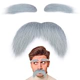 Yan Dream Grey Fake Mustache and Eyebrows Self Adhesive Fake Beard Novelty Costume Facial Hair for Cosplay Halloween Party