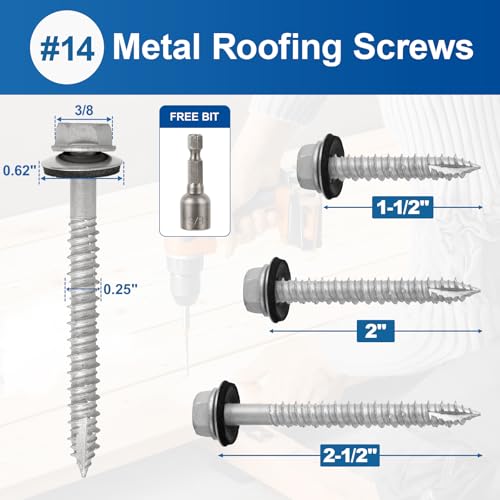 #14×1-1/2Inch Metal Roofing Screws 500-PCS Hex Head Rustpert Coating Screws by FMhotu - Used condition - Image 4