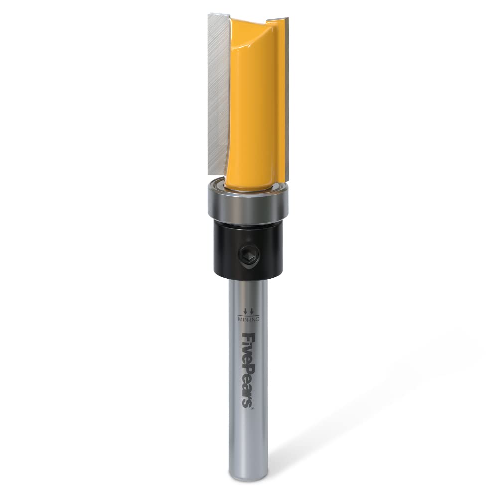 FivePears Pattern Flush Trim Router Bit 1/4 Inch Shank, 1/2 Inch Cutting Diameter, 1 Inch Cutting Length, Top Bearing Flush Straight Cut Trim Router