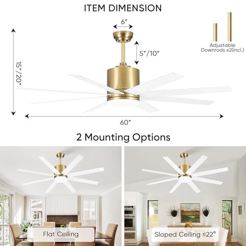TXCSLY 60" Modern White Gold Ceiling Fan with Light & Remote Indoor/Outdoor by TXCSLY - Used condition - Image 8