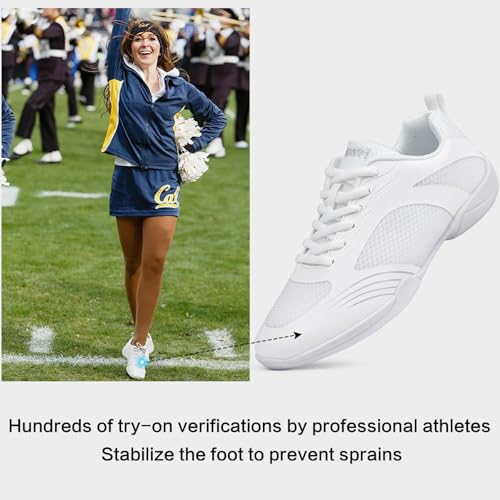 Image of Cheer Shoes for Youth Girls White Cheerleading Athletic Dance Shoes Tennis Sneakers for Competition Sport Training