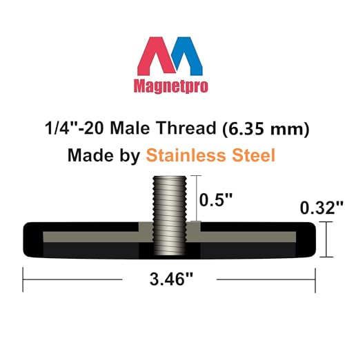 Image of Magnetpro 2 Pieces Strong Rubber Coated Mounting Magnets Anti-Scratch & Anti Corrosion, Over 120 LB Adhesive Power, with 1 /4 inch-20 Stainless Steel Male Thread and Nut for PTZ, Camera