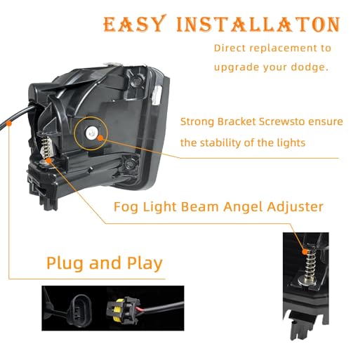 Shocklight Upgraded Led Fog Lights for 2013 2014 2015 2016 2017 2018 Ram 1500 Pickup Front Bumper Driving Fog Lamps(1 Pair Black) by Shocklight - Image 4