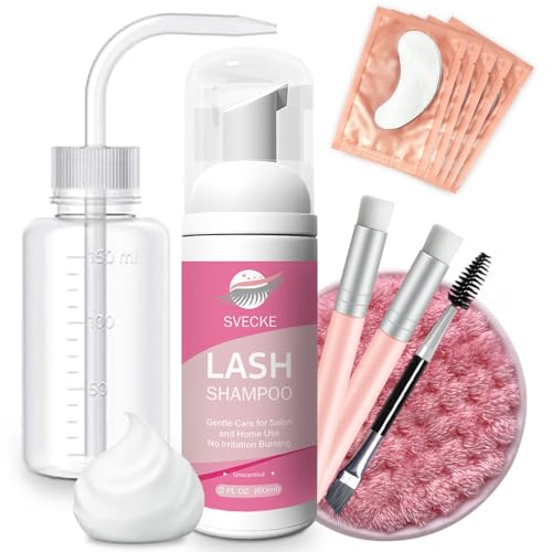 SVECKE Lash Shampoo Kit, 2 fl.oz / 60ml Eyelash Cleanser, Lash Cleaning Kit with Brush, Eyelash Shampoo for Lash Extensions, Eyelash Remover for Salon and Home Use