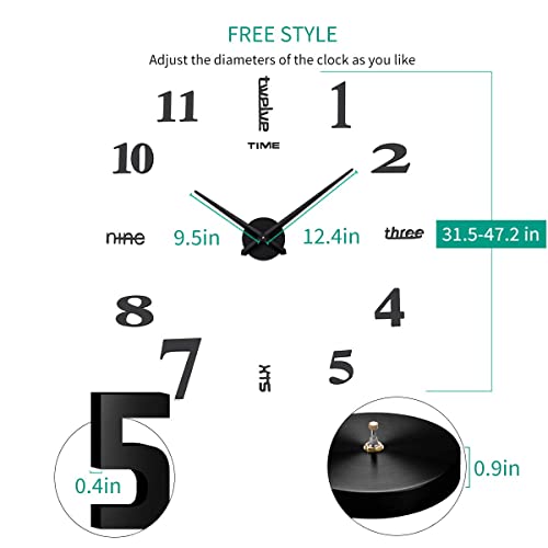 Aililife 3D Diy Wall Clock Decor Sticker Mirror Frameless Large Diy Wall Clock Kit For Home Living Room Bedroom Office Decoration (Black) #TOP3