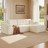 VASAGLE Boneless Couch, Modern Cloud Couch with Deep Seat, Corduroy Sofa for Living Room, Bedroom, Modular Sectional Sofa with Right-Facing Chaise, 108.3 Inches, Cloud White ULCS182WD01
