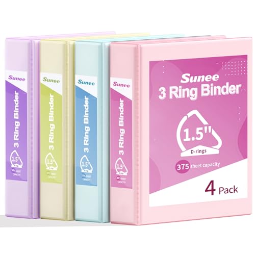 SUNEE 3 Ring Binder 1.5 Inch D Ring, Clear View Binder Three...