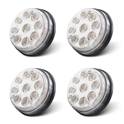 Biqing 2PCS 3 Inch Round Marker Lights White,24V Side Lights 9-LED Front Rear Side Marker Indicators Light Clearance Marker Light for Car Truck Van Trailers Lorry Car Bus