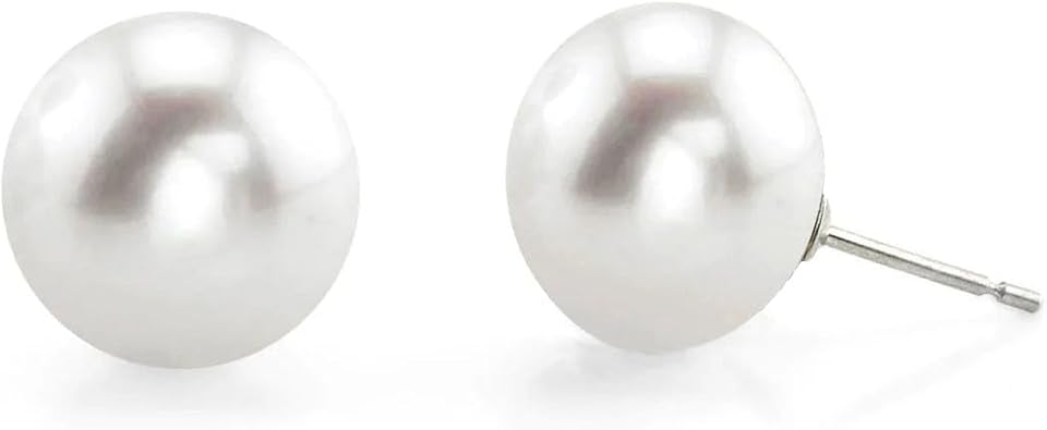 Rnivida 925 Sterling Silver Big Pearl Earrings for Women - Classic Large Simulated Pearl Ear Studs Earring, Hypoallergenic