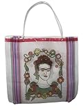 Hand made. Le superbe portrait de Frida orné d'une frise florale enchanteresse et imprimer sur chaque face de ce sac.