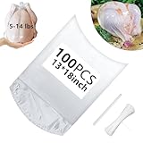 Hoqqf Poultry Shrink Bags 13x18' (100 Pack) – BPA Free Freezer Safe Heat Shrink Bags for Chicken, Turkey, Rabbit – with 100 Zip Ties & Silicone Straw