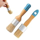 2 Pcs Kreidepinsel Naturborsten Schablonenpinsel Runder Pinsel Kompatibel mit Allen Arten von Kreidefarben Ovale Pinsel mit Holzgriff Leimwachspinsel zum Bemalen von Büchern Möbeln DIY Malerei Wachsen