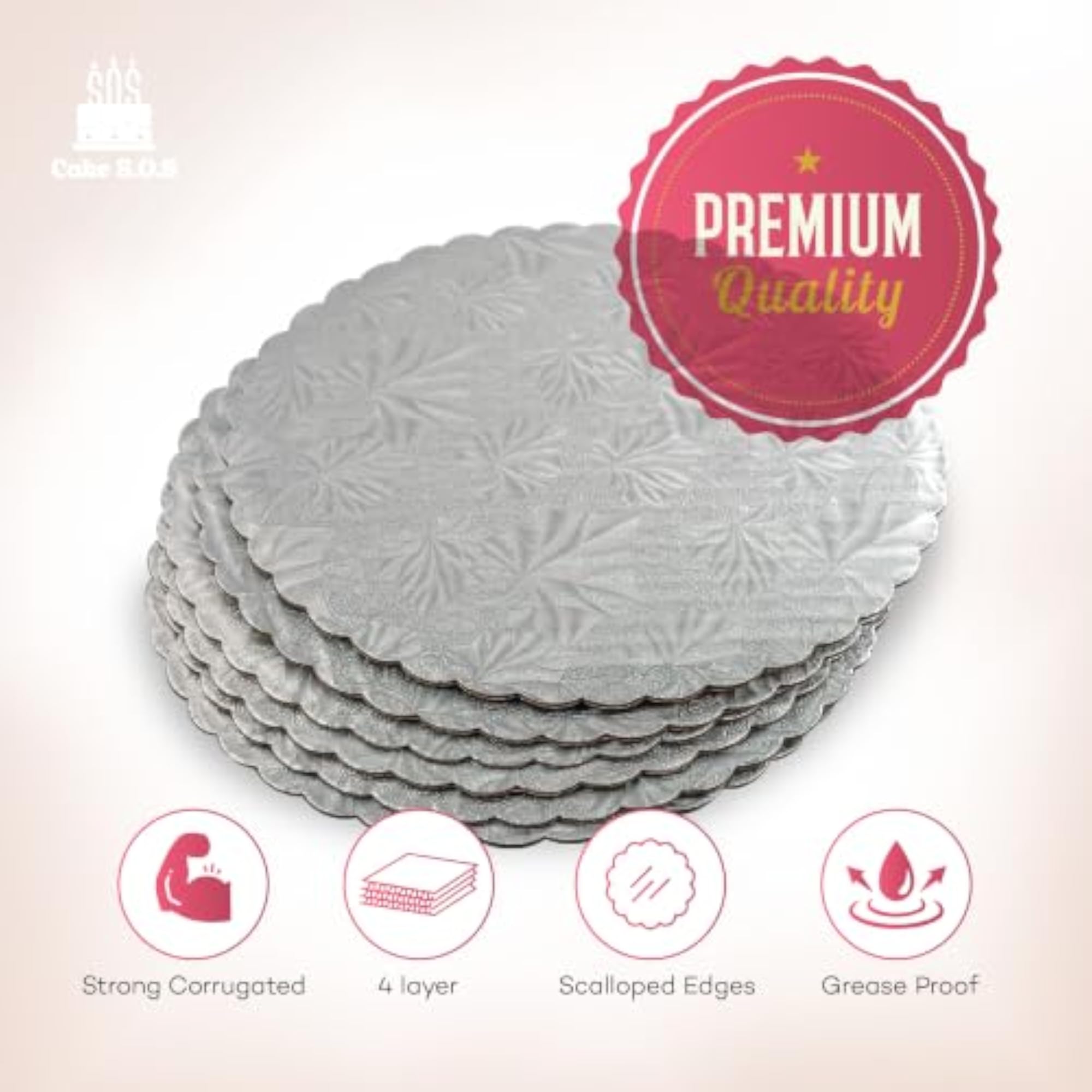 Set of 30 Silver Round Disposable Scalloped Edge Boards