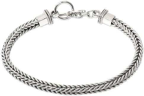 NOVICA Handmade Men's Sterling Silver Braid Bracelet Link from Indonesia Balinese Traditional [8 in L x 0.2 in W] ' Dragon Braid'