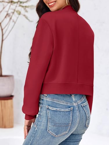 Image of Tankaneo Womens Cropped Bomber Jackets Casual Button Down Long Sleeve Stand Collar Varsity Shacket Coats