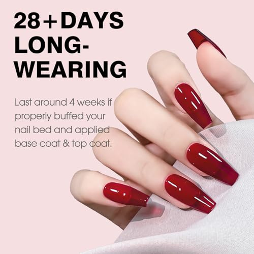 Image of CANNI 9ml Jelly Dark Red Gel Nail Polish, High Gloss UV LED Soak Off Gel