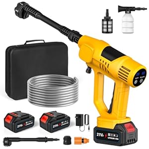 Nettoyeur Haute Pression sans Fil, 65Bar Nettoyeur Haute Pression sur Batterie avec Buse 6 en 1, 2 x 3.0Ah Batteries, 10 Niveaux de Pression, Tuyau de 5M, Écran Tactile LCD, Idéal pour Voitures Jardin