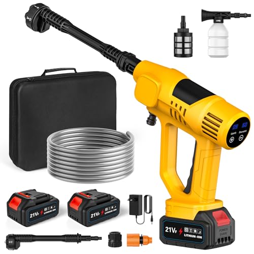 Nettoyeur Haute Pression sans Fil, 65Bar Nettoyeur Haute Pression sur Batterie avec Buse 6 en 1, 2 x 3.0Ah Batteries, 10 Niveaux de Pression, Tuyau de 5M, Écran Tactile LCD, Idéal pour Voitures Jardin