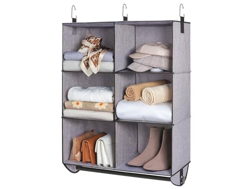 Image of StorageWorks Hanging Closet Organizer with Garment Rod, 6-Section Clothes Storage for Closet, 24 ½" L x 12 ¼" W x 33 ½" H,Mixing Brown and Gray
