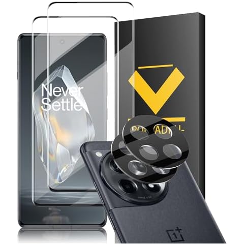 WILLONE 2+2 Pack For OnePlus 12R Screen Protector, Tempered Glass 2 Pcs+ Camera Lens Protector 2 Pcs, 9H Hardness, Support Fingerprint Sensor, Bubble Free, HD Film for Oneplus 12R Screen Protectors Cover