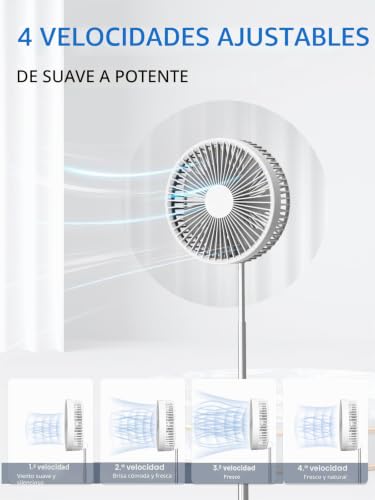 Miniatura 6 de Unitedtime Ventilador Portátil Plegable Recargable Control Remoto Batería Operada Foldaway De Pie Pedestal Ventiladores Oscilantes, Temporizador Para Acampar Viajes, Dormitorio, Plegable Blanco